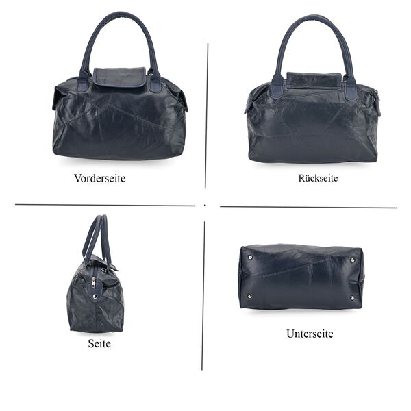Patchwork-Handtasche aus echtem Schafleder, 29×15×21cm, Dunkelblau image number 4