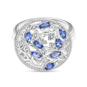 D’joy Tansanit, Weißer Zirkon Ring 925 Silber platiniert (Größe 17.00) ca. 0,86 ct