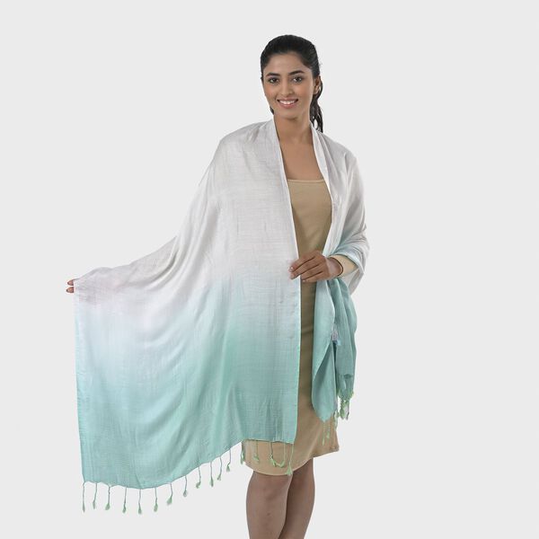 Maxikleid aus Viskose-Crepe mit Lurex Ombre-Schal mit Quasten aus Poly-Seide-Modal und Crossbody Tasche Mintgrün image number 12