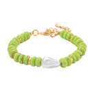Weiße Muschelkernperle, Grüner Howlit Armband, flexibel, vergoldet 70.00 ct