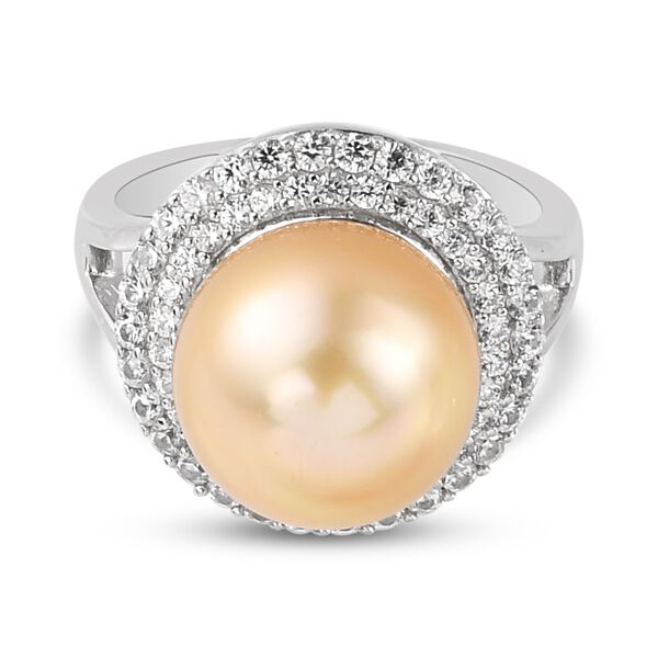 Royal Bali Kollektion - S&uuml;dsee Perle und Zirkon Ring 925 Silber platiniert  ca. 0,70 ct