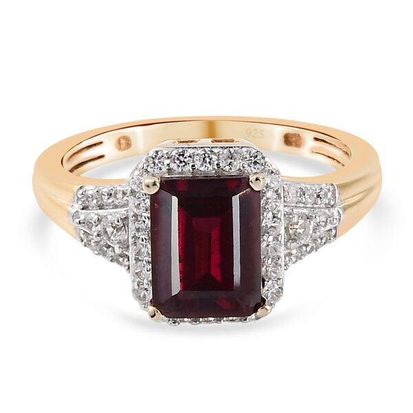 Rhodolith Granat und Zirkon Ring 925 Silber vergoldet  ca. 2,32 ct