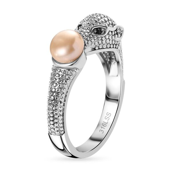 Rosa Süßwasser Perle und schwarzer Spinell Ring image number 5