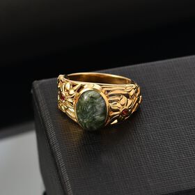 Sibirischer Seraphinit und roter Granat Ring - 3,14 ct.