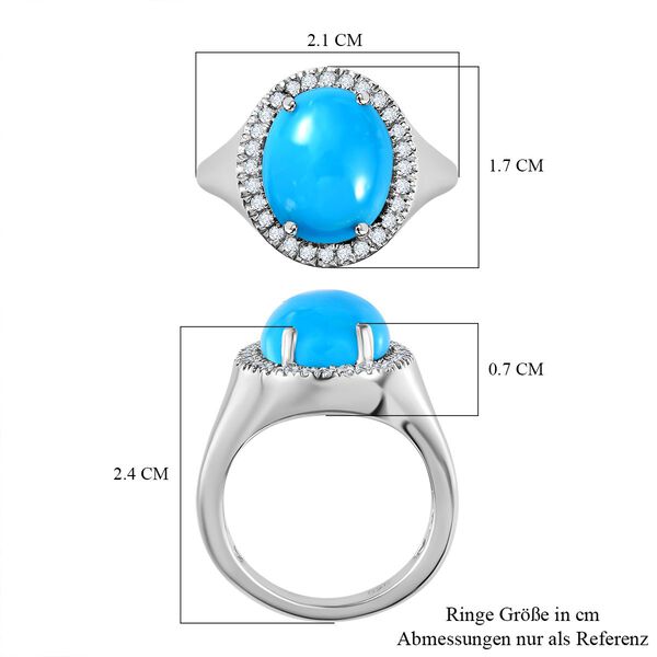 Amerikanischer nat&uuml;rlicher Sleeping Beauty T&uuml;rkis, wei&szlig;er Zirkon Ring, 925 Silber platiniert (Gr&ouml;&szlig;e 18.00) ca. 4.53 ct image number 6