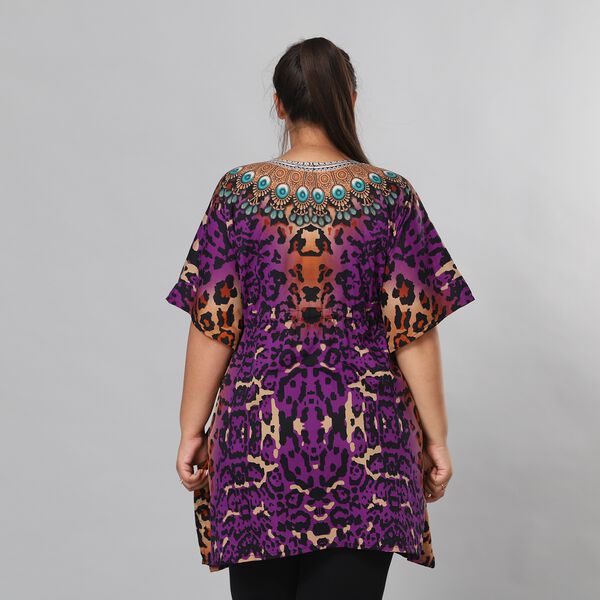 V-Ausschnitt bedruckter Kaftan, Einheitsgr&ouml;&szlig;e Lila image number 3