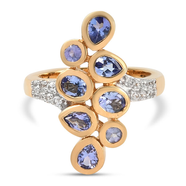 Tansanit und Zirkon Ring 925 Silber vergoldet  ca. 1,28 ct