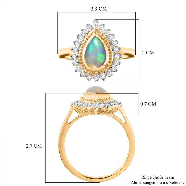 D'Joy AA Nat&uuml;rlicher, &auml;thiopischer Welo Opal, Wei&szlig;er Zirkon Ring 925 Silber vergoldet (Gr&ouml;&szlig;e 17.00) ca. 1.28 ct image number 7