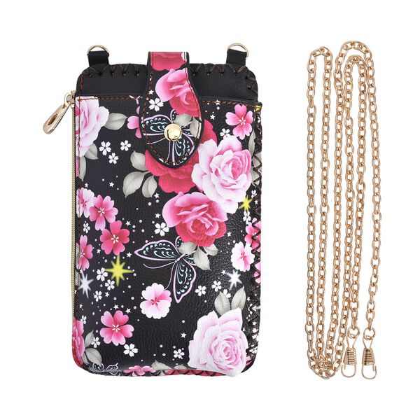 Handy Crossbody-Tasche aus Kunstleder, 10.5x18cm, Blumen image number 4