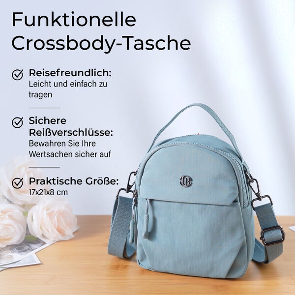 Nylon Crossbody Tasche in Blau mit Reißverschluss image number 2
