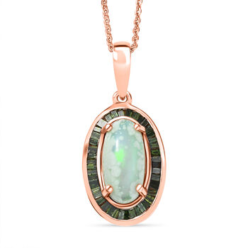 D&rsquo;Joy AA nat&uuml;rlicher, &auml;thiopischer Welo Opal und gr&uuml;ner Diamant Anh&auml;nger mit 45cm Kette - 2,45 ct.