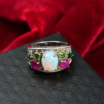 D'Joy AA Nat&uuml;rlicher, &auml;thiopischer Welo Opal, Afrikanischer Rubin (Fissure gef&uuml;llt) Ring 925 Silber Rhodiniert und 750 Gelbgold Vermeil (Gr&ouml;&szlig;e 19.00) ca. 3,87 ct
