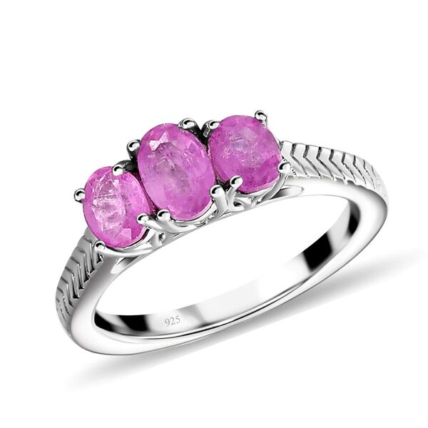 Ilakaka Rosa Saphir-Trilogie-Ring, 925 Silber platiniert, 1,70 ct. image number 4