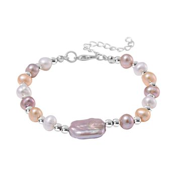 Mehrfarbige S&uuml;&szlig;wasser Perle Armband, flexibel, Messing