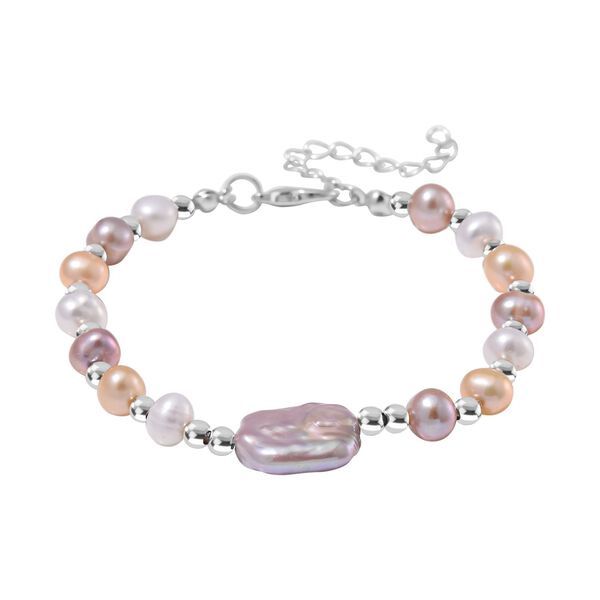 Mehrfarbige S&uuml;&szlig;wasser Perle Armband, flexibel, Messing