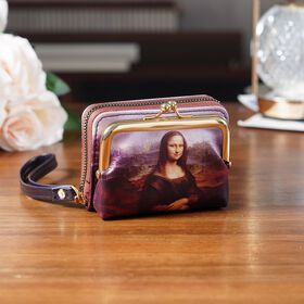 2-in-1-Geldbörse mit Mona-Lisa-Motiv, 11x5x8 cm, Braun