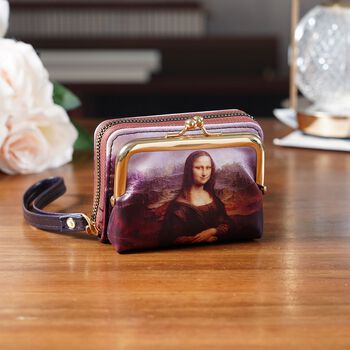 2-in-1-Geldb&ouml;rse mit Mona-Lisa-Motiv, 11x5x8 cm, Braun