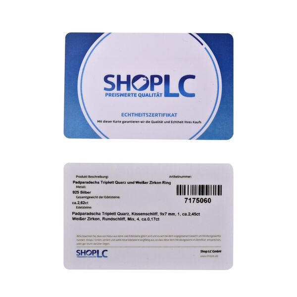 Padparadscha Triplett Quarz und wei&szlig;er Zirkon-Ring, 925 Silber vergoldet (Gr&ouml;&szlig;e 17.00) ca. 2,62 ct image number 7