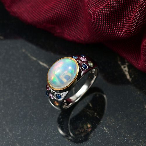 AA Natürlicher, äthiopischer Welo Opal, Mehrfarbig Saphir Ring 925 Silber rhodiniert (Größe 17.00) ca. 3,20 ct image number 1