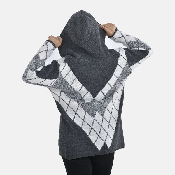 Winter-Kapuzenpullover mit 2 Taschen, Schwarz und wei&szlig; image number 2