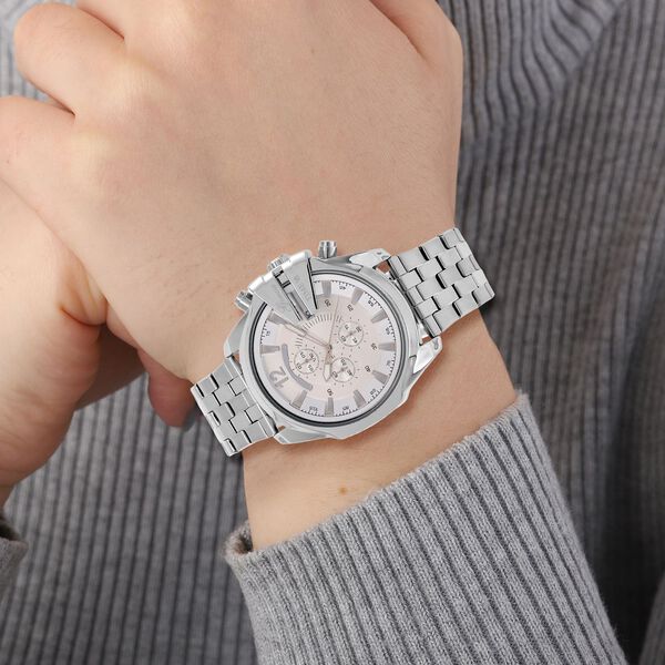 GENOA Japanisches Uhrwerk - Exklusive Uhr mit weißem Zifferblatt, silberfarbenes Edelstahlband mit Dornschließe - Weiß image number 3