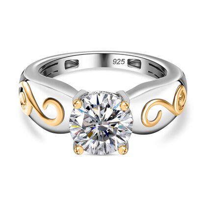 Moissanit Ring 925 Silber Rhodiniert und 750 Gelbgold Vermeil, bicolor (Gr&ouml;&szlig;e 20.00) ca. 1.72 ct