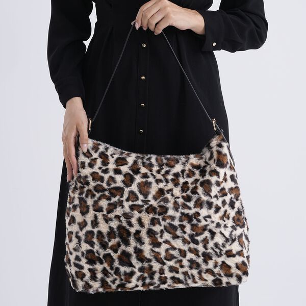 Fellimitat-Tragetasche Leopardenmuster, 46x11x35cm, Braun-Beige image number 4