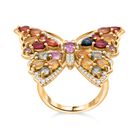 Mehrfarbiger Saphir Ring, 925 Silber Gelbgold Vermeil (Größe 18.00) ca. 5.27 ct