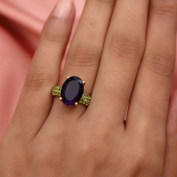 Marokkanischer Amethyst und Russischer Diaopside Solit&auml;r Ring 925 Silber 585 Vergoldet image number 3