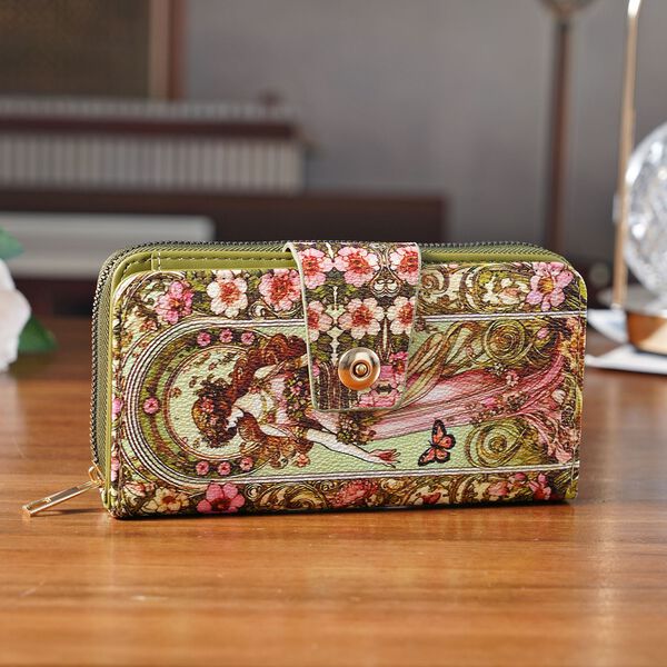 Langportemonnaie, RFID-Schutz, 19x4x9cm, Gr&uuml;n Multicolor, Alphonse-Mucha-Motiv. image number 2