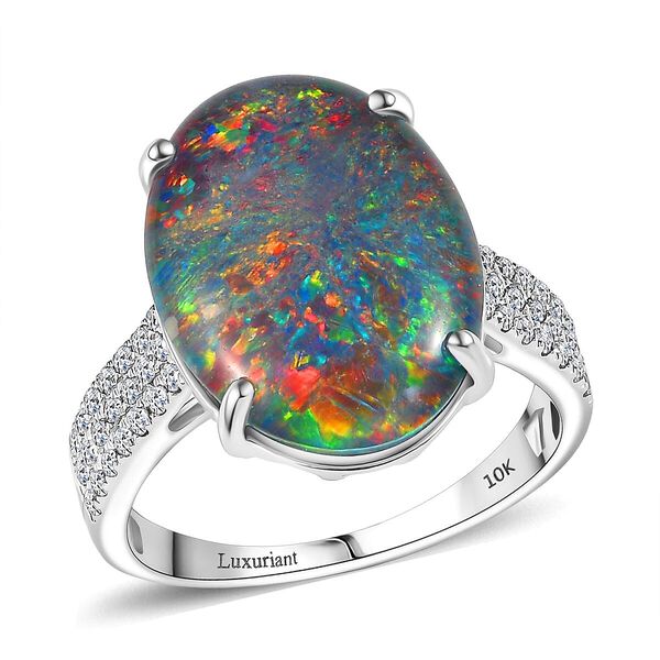 AA Australischer Boulder Opal, Lab Grown Diamant Ring, AGI zertifiziert und gepr&uuml;ft,  417 Wei&szlig; Gold (Gr&ouml;&szlig;e 18.00) ca. 6,67 ct