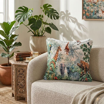 poly cortton woven digital tree printed rubbed cushion cover Size-45x45 cms Color- Multi