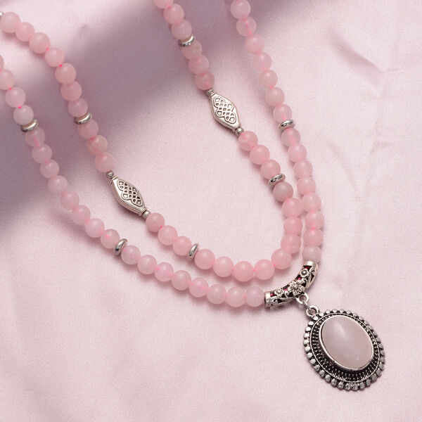 Rosenquarz-Halskette, ca. 50 cm, silberfarben ca. 223,50 ct image number 2