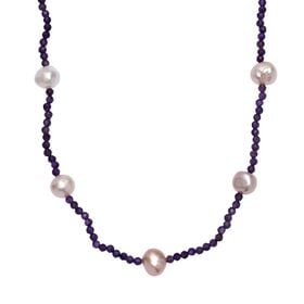 AA Mehrfarbige Süßwasser Perle, Afrikanischer Amethyst Halskette ca. 60 cm 925 Silber rhodiniert 65.00 ct