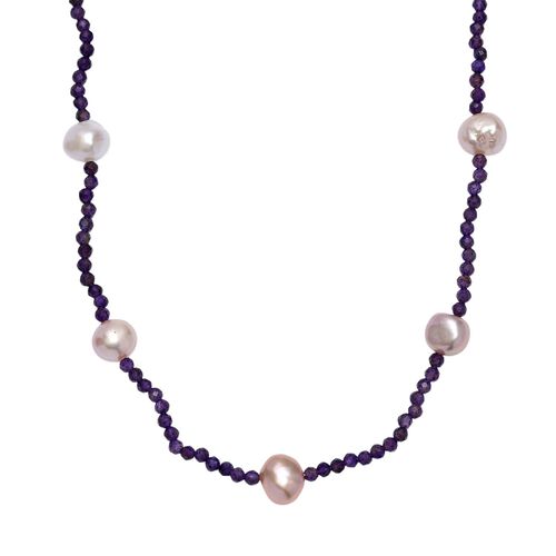 AA Mehrfarbige Süßwasser Perle, Afrikanischer Amethyst Halskette ca. 60 cm 925 Silber rhodiniert image number 0