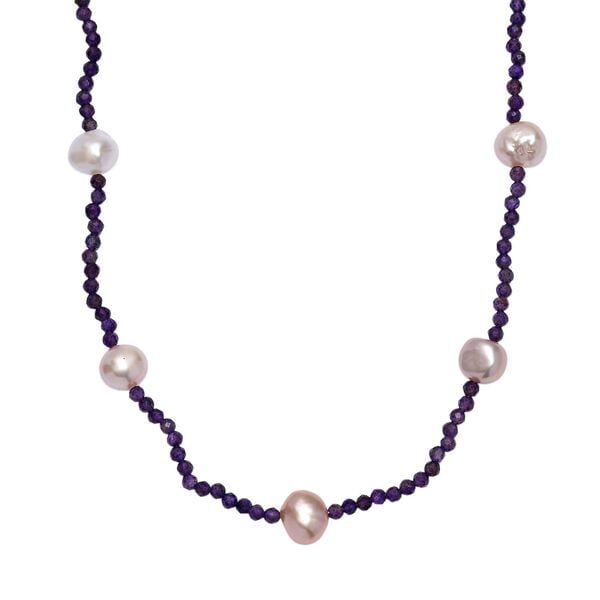 AA mehrfarbige Süßwasserperle und afrikanische Amethyst Halskette, 60cm image number 0