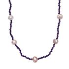 AA Mehrfarbige Süßwasser Perle, Afrikanischer Amethyst Halskette ca. 60 cm 925 Silber rhodiniert