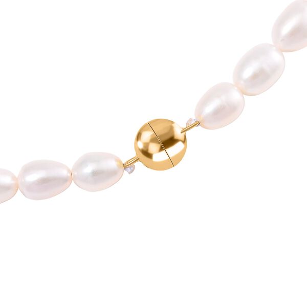 Keshi Perle (12x9 mm), Wei&szlig;e S&uuml;&szlig;wasser Perle (7-8mm) Halskette ca. 50 cm 925 Silber vergoldet image number 4