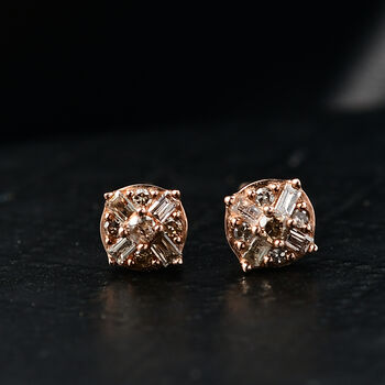 D'Joy Nat&uuml;rlicher Champagner Diamant Ohrringe 925 Silber 750 Ros&eacute;gold Vermeil ca. 0.15 ct