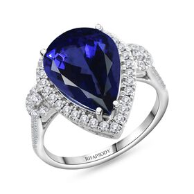 Rhapsody AAAA Tansanit, Weißer Diamant Ring 950 Platin (Größe 18.00) ca. 7,50 ct