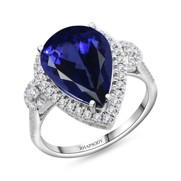 RHAPSODY zertifiziert und gepr&uuml;ft AAAA Tansanit und VS-EF Diamant Ring in 950 Platin - 7,50 ct.