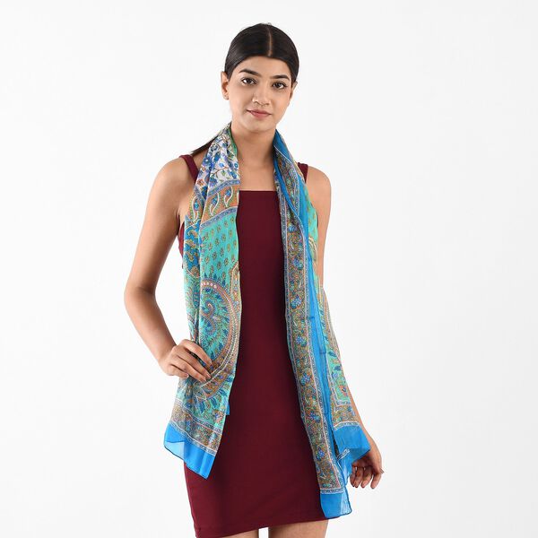 100% satin-Seidenschal, bedruckt mit Kartenmuster, 50x160cm, Mehrfarbig image number 3