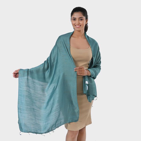 Modischer Schal aus 40% Seide und 60% Leinen, 70x200 cm, Blau