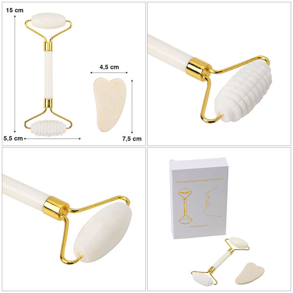 Set aus 2 Doppelkopf-Massageroller und GuaSha, Marmor image number 5