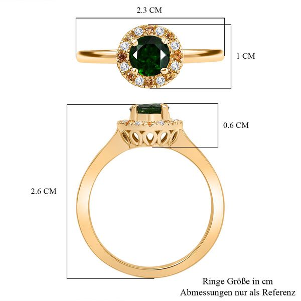 Nat&uuml;rlicher Chromdiopsid, Gelber Saphir, Moissanit Ring 925 Silber 750 Gelbgold Vermeil (Gr&ouml;&szlig;e 18.00) ca. 1.03 ct image number 7