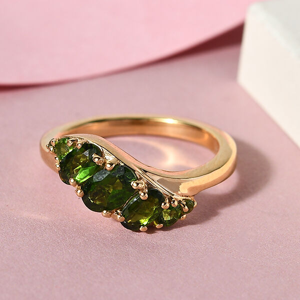 Natürlicher Chromdiopsid Ring 925 Silber vergoldet  ca. 1,02 ct image number 2