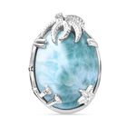 AA Natürlicher grüner Larimar, Weißer Zirkon Anhänger, 925 Silber rhodiniert ca. 19.06 ct