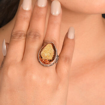 Sajen Silber-Fenster Drusy Astral Leopard Gold Ring 925 Silber rhodiniert (Gr&ouml;&szlig;e 21.00) ca. 21.45 ct