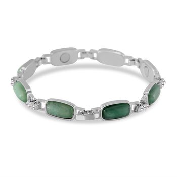 Gr&uuml;ner Aventurin, Wei&szlig;er Kristall Magnettherapie-Armband mit 4 Magneten, ca. 20 cm