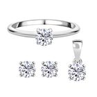 Moissanit Ring, Anhänger und Ohrringe, 925 Silber rhodiniert ca. 1,70 ct